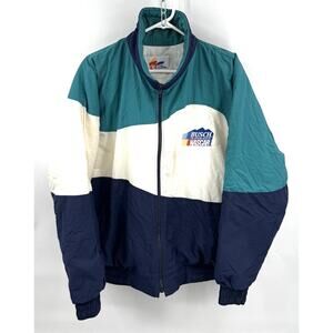 Vintage Nascar Jacket Teal White Navy Colorblock 1990s Sz Large Busch Beer
